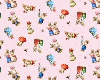I Love You Bunny Pink Tossed Bunnies Fabric Yardage, Peter Meseldzija, Elizabeths Studio, Cotton Quilt Fabric, Bunny Fabric
