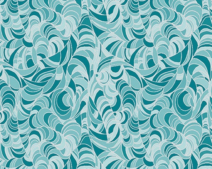 Lilyanne Ripple Teal Fabric Yardage, Ann Lauer, Benartex, Cotton Quilt Fabric, Abstract Fabric