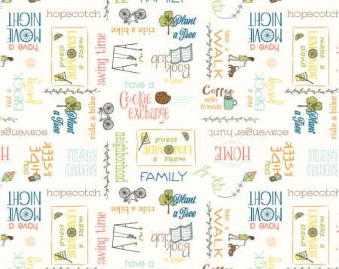 Be My Neighbor Ivory Neighbor Words Fabric Yardage, Terri Degenkolb, Windham, Cotton Quilt Fabric, House Fabric