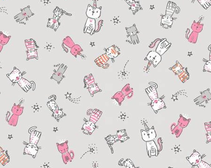 Meowlogical Nick Purring Friends Cotton Quilting Fabric Yardage, Michael Miller, Floral Fabric