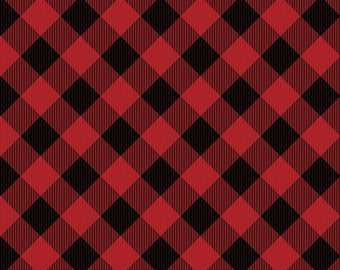 Remnant 1-1/3 Yards Gnomantics Buffalo Red Plaid Fabric Yardage, Jennifer Pugh, Wilmington Prints, Cotton Quilt Fabric