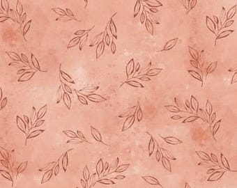 Floral Chic Tonal Tossed Leaves Blush Fabric Yardage, Dina June, P & B Textiles, Cotton Quilt Fabric, Floral Fabric