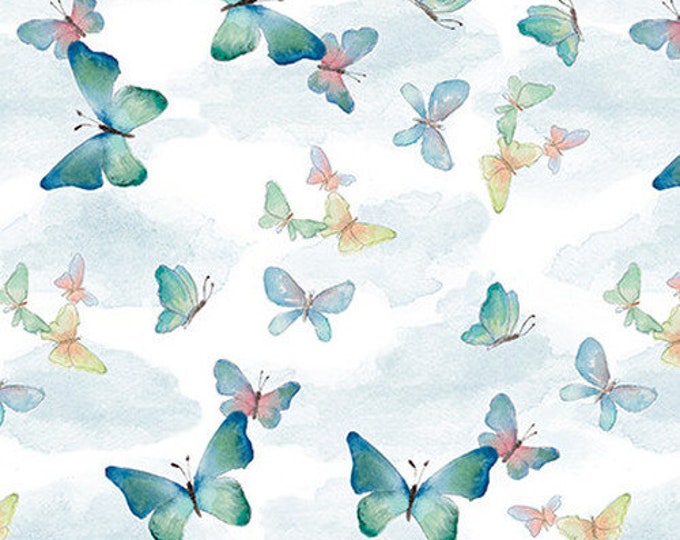 Love is in the Air Light Blue Butterflies Fabric Yardage, Lanie Loreth, Blank Quilting, Cotton Quilt Fabric