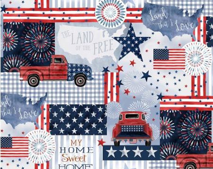 Land That I Love Denim American Pride Fabric Yardage, Michael Miller, Cotton Quilt Fabric Yardage