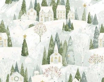 Magical Winterland Home Sweet Home Snow Fabric Yardage, Lisa Audit, Riley Blake Designs, Cotton Quilt Fabric, Winter Fabric