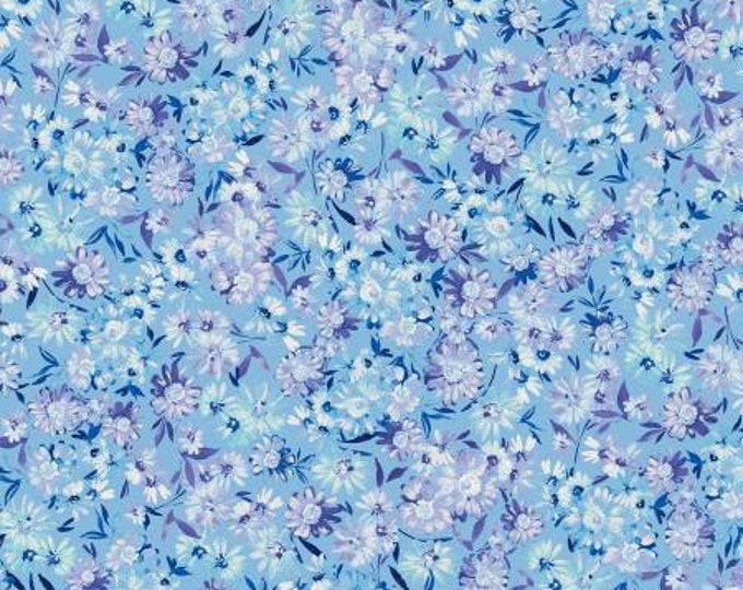 Shimmering Twilight Blue Twilight Meadow with Pearl Essence Fabric Yardage, KANVAS Fabrics, Benartex, Cotton Quilt Fabric