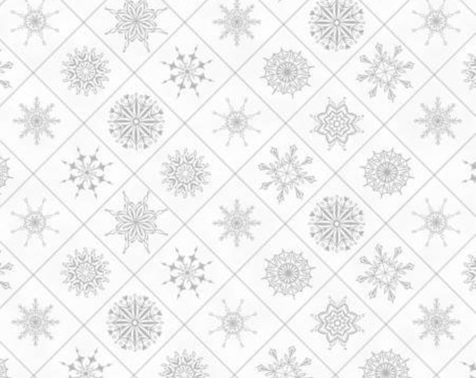 Holiday Lane White Snowflakes in Boxes Fabric Yardage, Jan Shade Beach, Henry Glass, Cotton Quilt Fabric