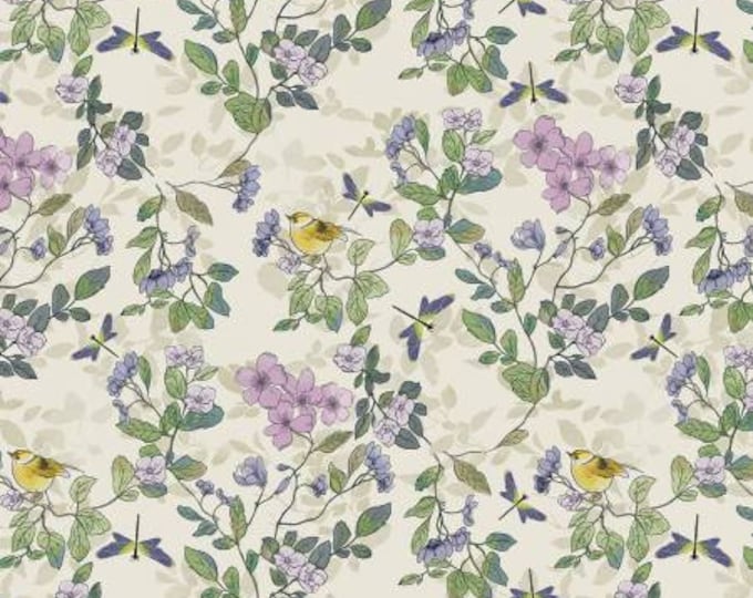 Secret Garden Ivory Birdsong Fabric Yardage, Hockney & Co, Windham Fabrics, Cotton Quilt Fabric, Floral Fabric