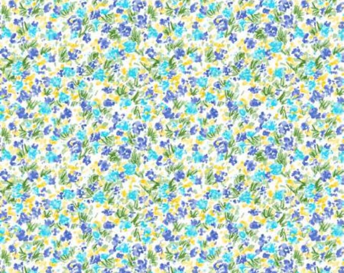 Blue Muse White Morning Meadow Fabric Yardage, MMF Collection, Michael Miller Fabrics, Cotton Quilt Fabric Yardage, Floral Fabric