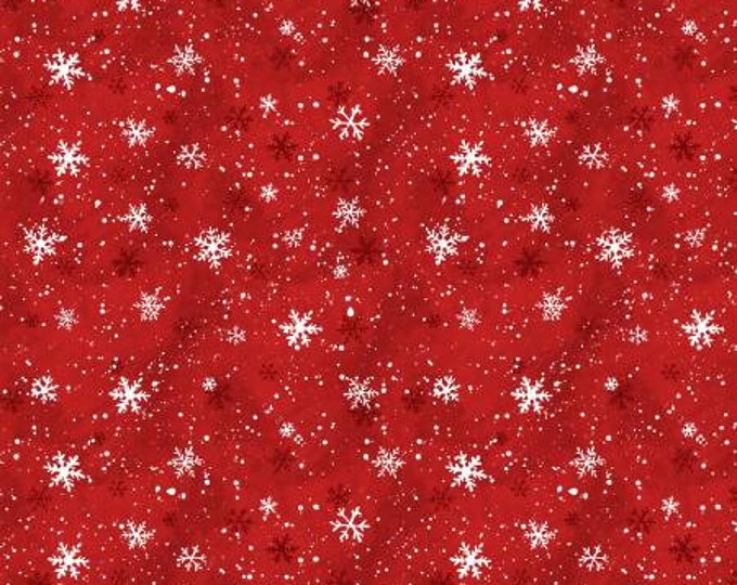 Remnant 3/4-Yard Winter Forest Red Snowflakes Fabric Yardage, Susan Winget, Wilmington Prints, Cotton Quilt Fabric, Christmas Fabric