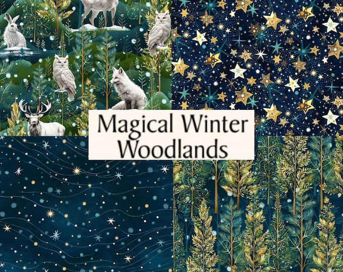 Magical Winter Woodland Fabric Yardage, Jan Mott, Henry Glass, Cotton Quilt Fabric