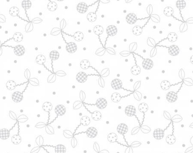 White on White Cheerful Cherries Fabric Yardage, Kim Christopherson, Maywood Studio, Cotton Quilt Fabric, Floral Fabric