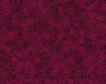 Fall for Autumn Mulberry with Gold Metallic Fabric Yardage, Hoffman Fabrics, Cotton Quilt Fabric