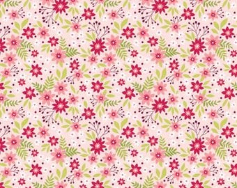 Among the Wildflowers Primrose Coral Fabric Yardage, Shelley Cavanna, Benartex, Cotton Quilt Fabric, Floral Fabric
