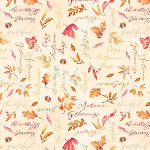 Autumn Day Tan Autumn Words Allover Fabric Yardage, Nancy Mink, Wilmington Prints, Cotton Quilting Fabric, Autumn Fabric