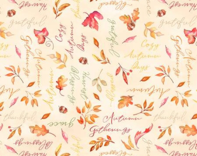 Autumn Day Tan Autumn Words Allover Fabric Yardage, Nancy Mink, Wilmington Prints, Cotton Quilting Fabric, Autumn Fabric