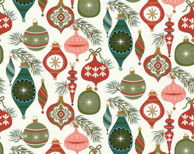 Christmas is in Town Ornaments Cream Fabric Yardage, Sandy Gervais, Riley Blake Designs, Cotton Quilt Fabric, Christmas Fabric