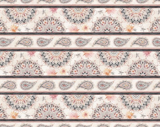 Paisley Place Multi Repeating Stripe Fabric Yardage, Dina June, Wilmington Prints, Cotton Quilt Fabric, Paisley Fabric