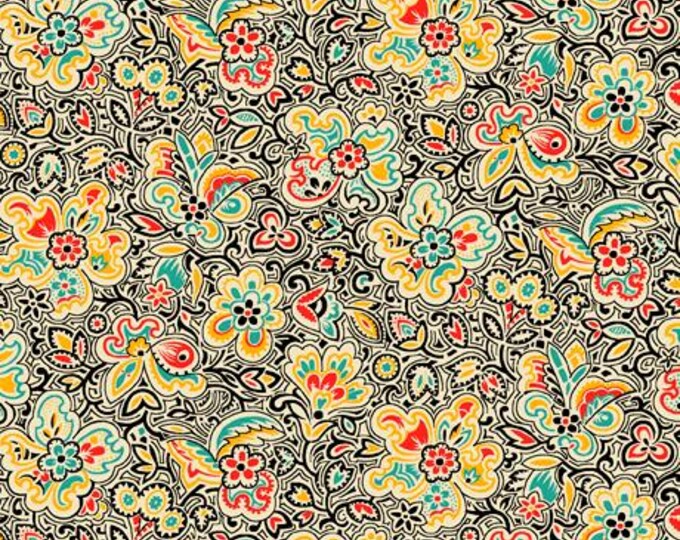 Margot Packed Retro Floral Fabric Yardage, Quilting Treasures, Cotton Quilt Fabric, Floral Fabric