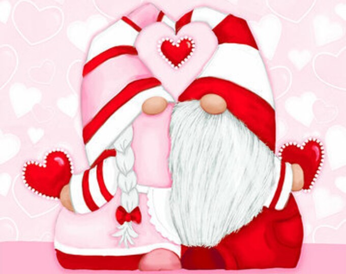 Gnomie Love Pink/Red 24 Inch Gnome Love Panel, Shelly Comiskey, Henry Glass, Cotton Quilt Fabric, Valentine's Day Fabric