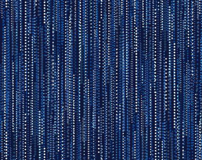 Shimmering Twilight Dark Blue Twilight Rain with Pearl Essence Fabric Yardage, KANVAS Fabrics, Benartex, Cotton Quilt Fabric