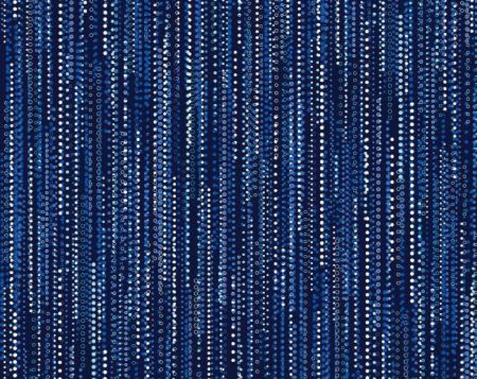 Shimmering Twilight Dark Blue Twilight Rain with Pearl Essence Fabric Yardage, KANVAS Fabrics, Benartex, Cotton Quilt Fabric