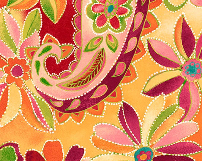 Olivia Dotted Paisley Floral Fabric Yardage, Cotton Quilting Fabric, Floral Fabric, Quilting Treasures