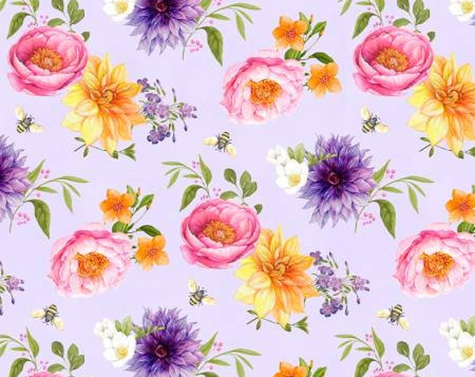 In Bloom Purple Medium Floral Fabric Yardage, Nancy Mink, Wilmington Prints,  Cotton Quilt Fabric, Floral Fabric