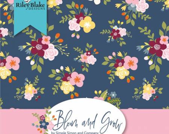 Bloom and Grow 5-Inch Squares Charm Pack, 42 Pieces, Cotton Quilt Fabric, Simple Simon and Co., Riley Blake Designs, Floral Fabric