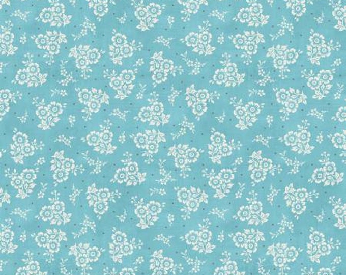 Homemade Happiness Teal Floral Allover Cotton Quilting Fabric, Floral Fabric, Danhui Nai, Wilmington Prints.