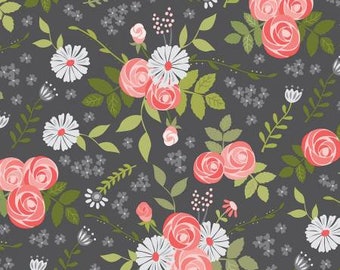 Fable Main Charcoal Fabric Yardage, Jill Finley, Riley Blake Fabric,  Cotton Quilt Fabric, Floral Fabric
