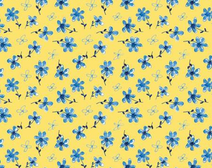 Remnant 1-1/3 Yards Sunshine and Dewdrops Toss Yellow Quilt Fabric Yardage, Riley Blake Designs, Sandy Gervais, Cotton Quilt Fabric