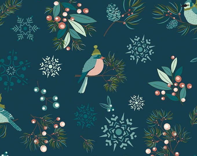 Arrival of Winter Main Navy Fabric Yardage, Sandy Gervais, Riley Blake Designs, Cotton Quilt Fabric, Winter Fabric