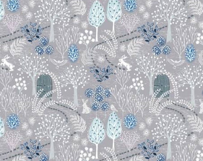 Secret Winter Garden on Frosty Grey with Pearl Elements Fabric Yardage, Lewis & Irene Fabrics, Cotton Quilt Fabric