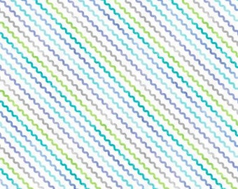 Raindrops & Sunshine Teal Rick Rack Fabric Yardage, Anne Rowan, Wilmington Prints, Cotton Quilt Fabric