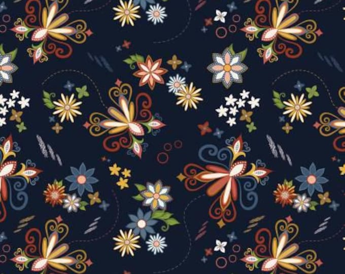 Curated Blooms Dance Midnight Fabric Yardage, Judy Madsen, Riley Blake Designs, Cotton Quilt Fabric, Floral Fabric