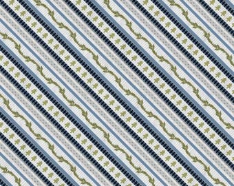 Cozy Critters Blue Ticking Stripe Cotton Quilting Fabric, Holiday Fabric, M.J. Merrill, Wilmington Prints.