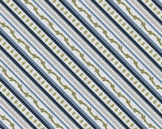 Cozy Critters Blue Ticking Stripe Cotton Quilting Fabric, Holiday Fabric, M.J. Merrill, Wilmington Prints.