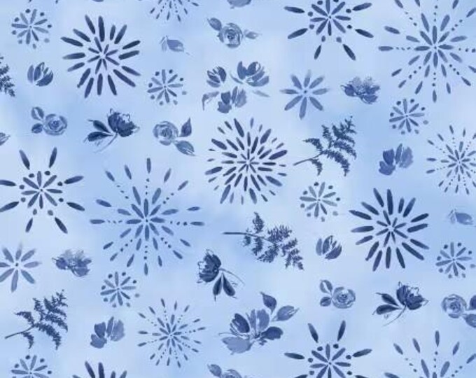 Dreaming in Blue Light Blue Large Allover Fabric Yardage, Deane Beesley, Wilmington Prints, Cotton Quilt Fabric, Floral Fabric