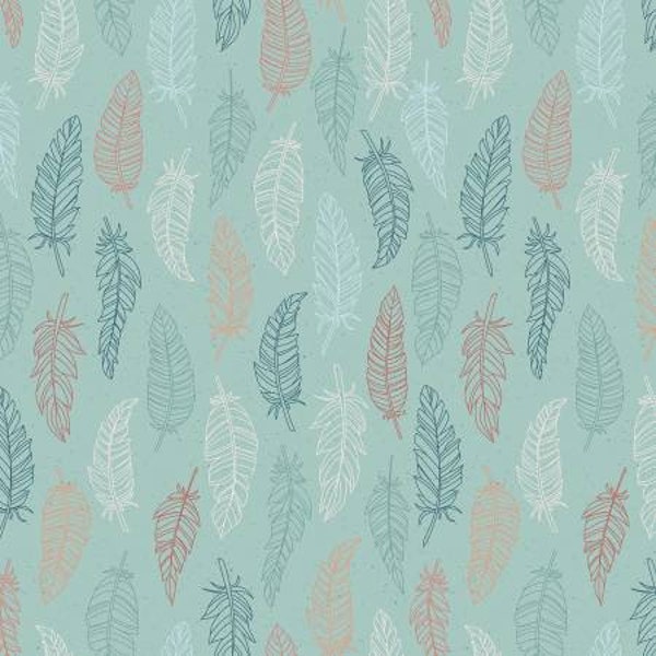 Dream Weaver Feathers Green Cotton Quilting Fabric, Floral Fabric, Dream Weaver Collection, Amanda Castor, Riley Blake Designs.