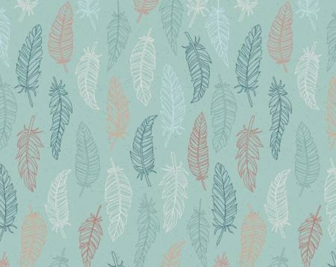 Dream Weaver Feathers Green Cotton Quilting Fabric, Floral Fabric, Dream Weaver Collection, Amanda Castor, Riley Blake Designs.