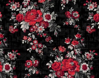 Ruby Soot Splendor Floral Fabric Yardage, Whistler Studio, Windham, Cotton Quilt Fabric, Floral Fabric