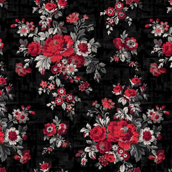 Ruby Soot Splendor Floral Fabric Yardage, Whistler Studio, Windham, Cotton Quilt Fabric, Floral Fabric