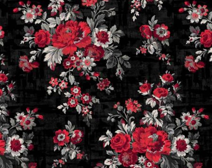 Ruby Soot Splendor Floral Fabric Yardage, Whistler Studio, Windham, Cotton Quilt Fabric, Floral Fabric