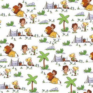 Tarzanimals All Over White Quilt Fabric, Tarzan Fabric, RBD Collection, Riley Blake Designs.
