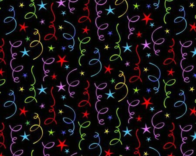 Party Time Multi Stars Streamers Fabric Yardage, Sharia Fults, Studio E, Cotton Quilt Fabric, Birthday Fabric