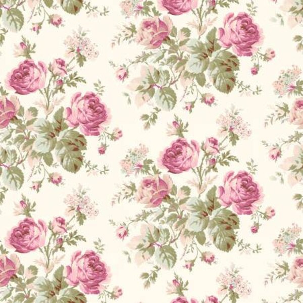 French Roses Light Cream Viney Roses Fabric Yardage, Clothworks Collection, Clothworks, Cotton Quilt Fabric, Floral Fabric, Rose Fabric