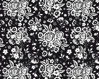 Black Tie Main Black Floral Fabric Yardage, Dani Mogstad, Riley Blake Designs, Cotton Quilt Fabric, Floral Fabric