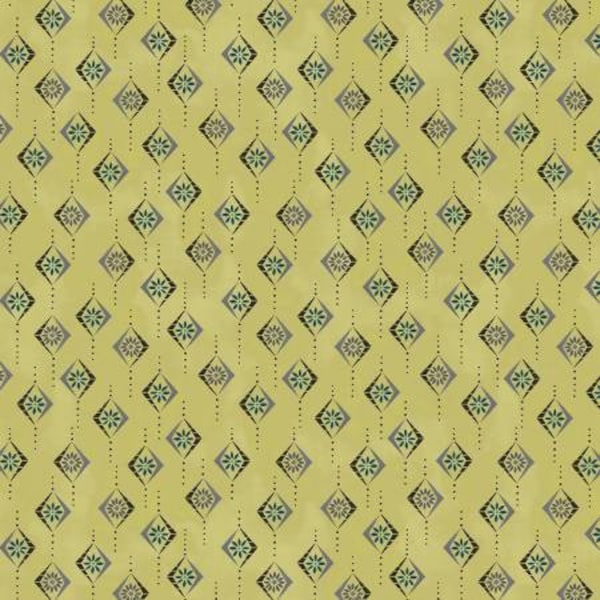 Art Nouveau Lime Diamond Facets Fabric Yardage, Michael Miller Fabrics, Cotton Quilt Fabric, Floral Fabric