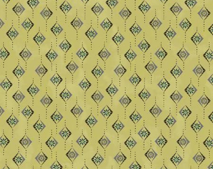 Art Nouveau Lime Diamond Facets Fabric Yardage, Michael Miller Fabrics, Cotton Quilt Fabric, Floral Fabric